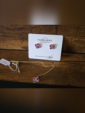 Park Lane K Gold-Tone Pink Leopard Pendant Necklace & Studs
